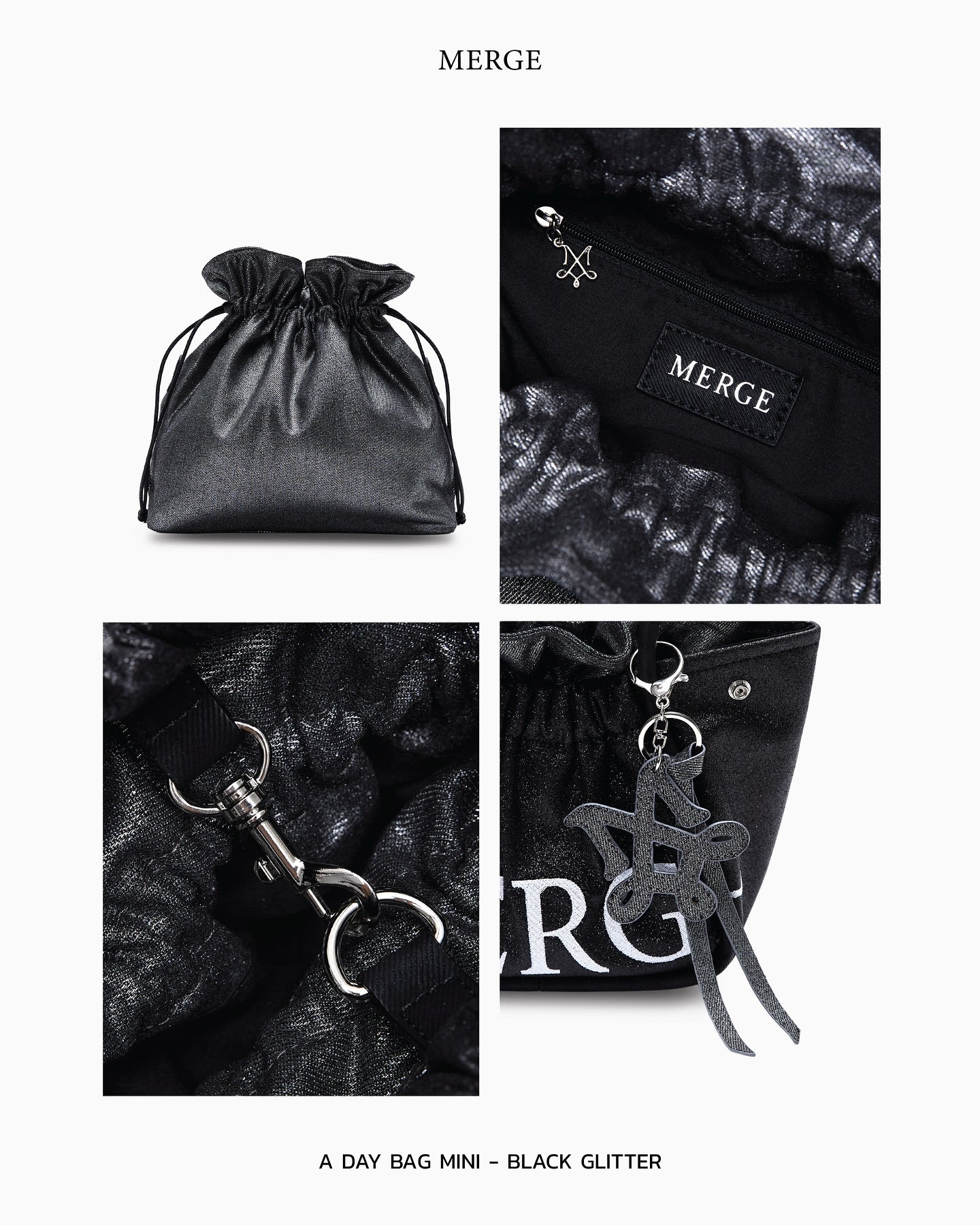 A Day Bag Mini shines in four sparkling shades: Black Glitter.