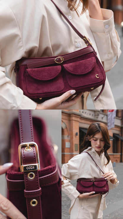 พร้อม ส่ง Cozii bag : Alice Suede (หนังกลับ) สีไวน์แดง