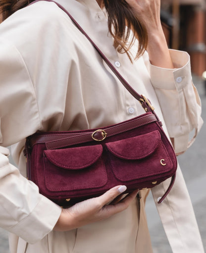 พร้อม ส่ง Cozii bag : Alice Suede (หนังกลับ) สีไวน์แดง